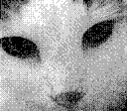 Gameboy Camera photo of Yorda close up (I was testing my GBCam focus mod)